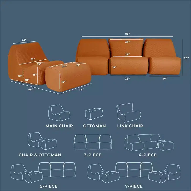 Ensemble de mobilier de patio extérieur Solvana de Big Joe, canapé en similicuir cousu en silicone résistant aux intempéries et au toucher frais, ensemble modulaire 5 pièces, sable miel