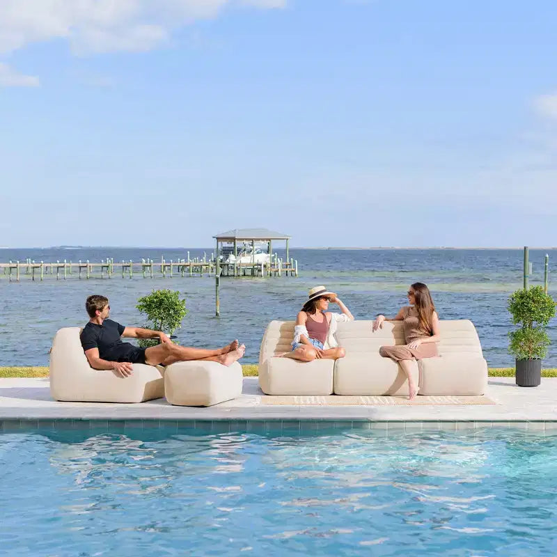 Ensemble de mobilier de patio d’extérieur Big Joe Solvana, canapé en tissu de lin Performance résistant aux intempéries, ensemble modulable 5 pièces, crème Sunlit