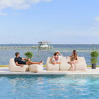 Ensemble de mobilier de patio d’extérieur Big Joe Solvana, canapé en tissu de lin Performance résistant aux intempéries, ensemble modulable 5 pièces, crème Sunlit