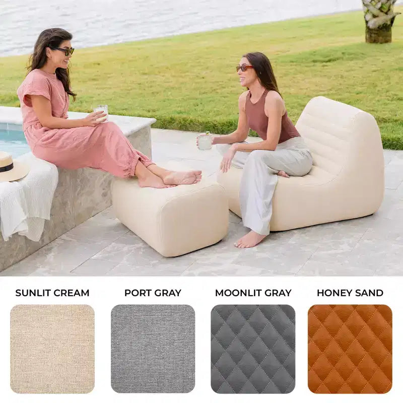 Ensemble de mobilier de patio d’extérieur Big Joe Solvana, canapé en tissu de lin Performance résistant aux intempéries, ensemble modulable 5 pièces, crème Sunlit