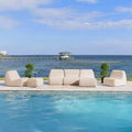 Big Joe Solvana Outdoor Patio Furniture Set, Performance Linen Weather-Resistant Fabric Sofa, 7 Piece Sectional, Sunlit Cream