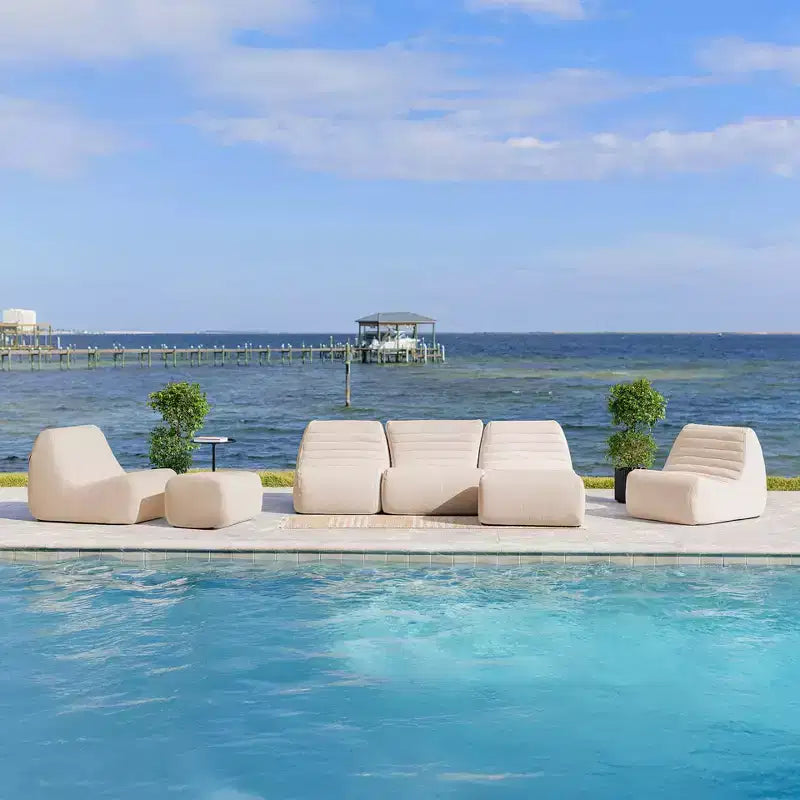 Big Joe Solvana Outdoor Patio Furniture Set, Performance Linen Weather-Resistant Fabric Sofa, 7 Piece Sectional, Sunlit Cream