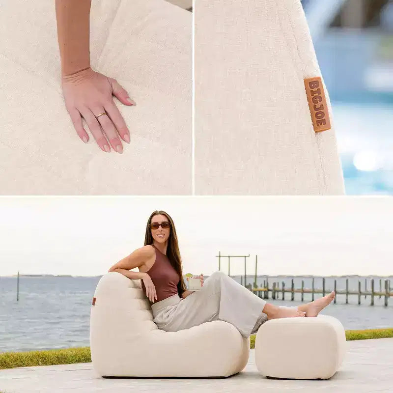 Ensemble de mobilier de patio d’extérieur Big Joe Solvana, canapé en tissu de lin Performance résistant aux intempéries, ensemble modulable 7 pièces, crème Sunlit