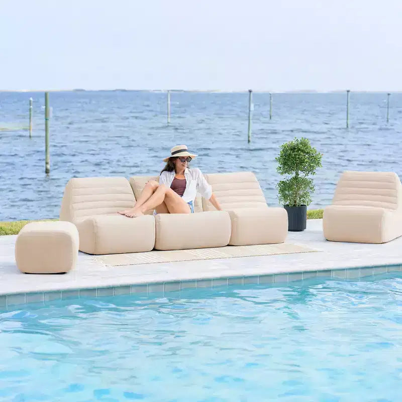 Ensemble de mobilier de patio d’extérieur Big Joe Solvana, canapé en tissu de lin Performance résistant aux intempéries, ensemble modulable 7 pièces, crème Sunlit