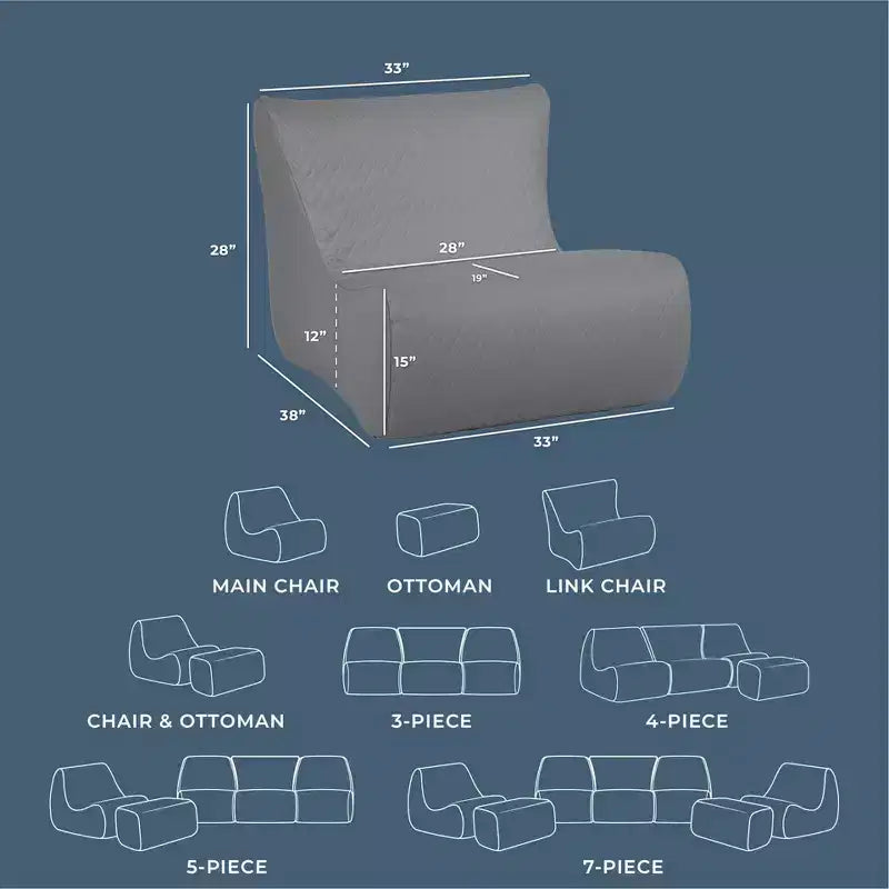 Ensemble de mobilier de patio d’extérieur Big Joe Solvana, similicuir cousu en silicone au toucher frais et résistant aux intempéries, fauteuil Link, gris Moonlit