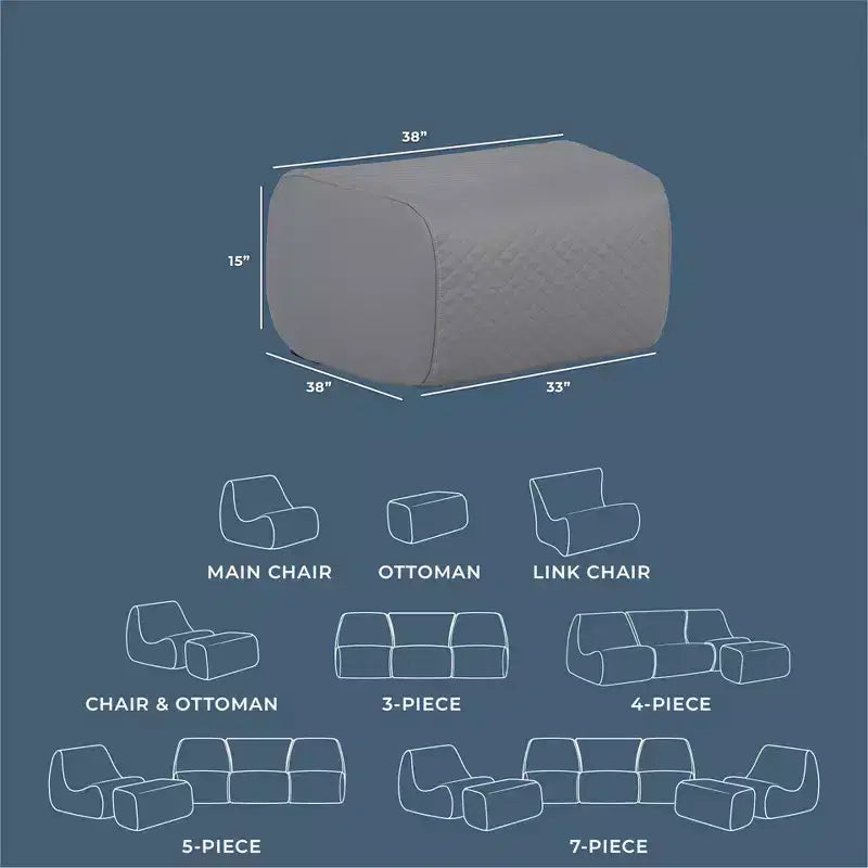 Ensemble de mobilier de terrasse extérieur Big Joe Solvana, revêtement en similicuir cousu en silicone doux au toucher et résistant aux intempéries, pouf uniquement, gris Moonlit
