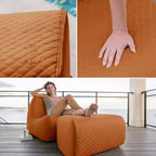 Ensemble de mobilier de terrasse extérieur Big Joe Solvana, revêtement en similicuir cousu en silicone doux au toucher et résistant aux intempéries, pouf uniquement, sable miel