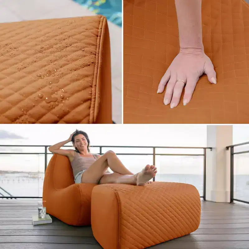 Ensemble de mobilier de terrasse extérieur Big Joe Solvana, revêtement en similicuir cousu en silicone doux au toucher et résistant aux intempéries, pouf uniquement, sable miel