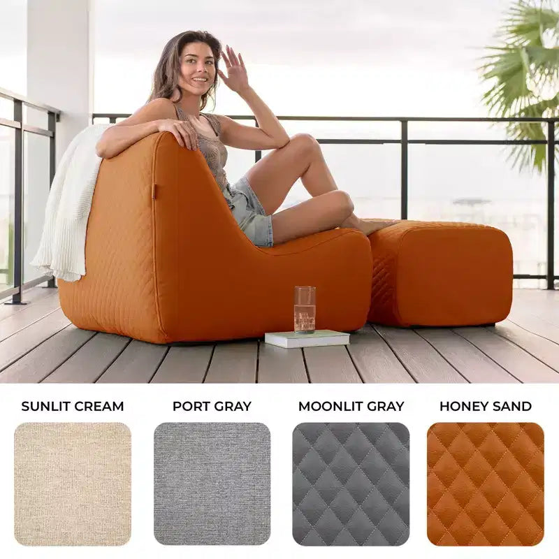 Ensemble de mobilier de terrasse extérieur Big Joe Solvana, revêtement en similicuir cousu en silicone doux au toucher et résistant aux intempéries, pouf uniquement, sable miel