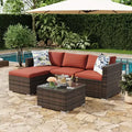 5-Piece All-Weather PE Rattan Outdoor Sectional Sofa Set, Modular Patio Conversation Set with Cushions and Glass Top Coffee Table for Garden