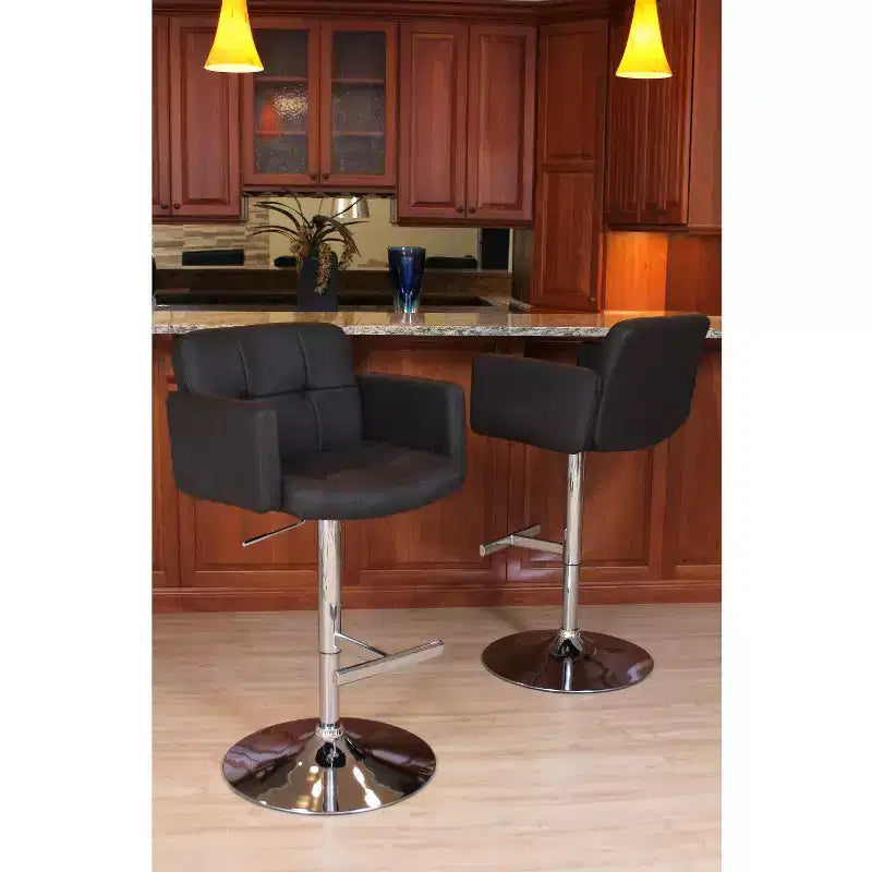32" Adjustable Swivel Barstool with Padded Seat and Back – Metal Frame
