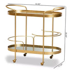 Kamal Glam Brushed Metal and Mirrored Glass 2 Tier Mobile Wine Bar Cart Gold - Baxton Studio: Elegant Serving Trolley with Wheels