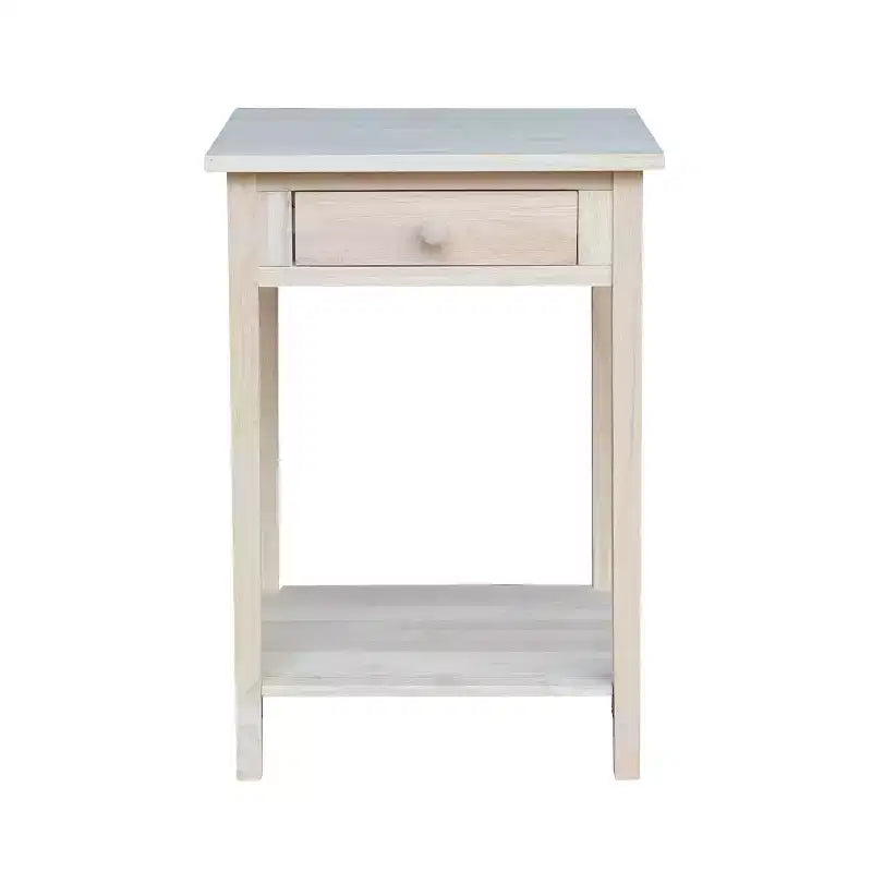 21" Square Unfinished Solid Wood Nightstand with Drawer and Shelf