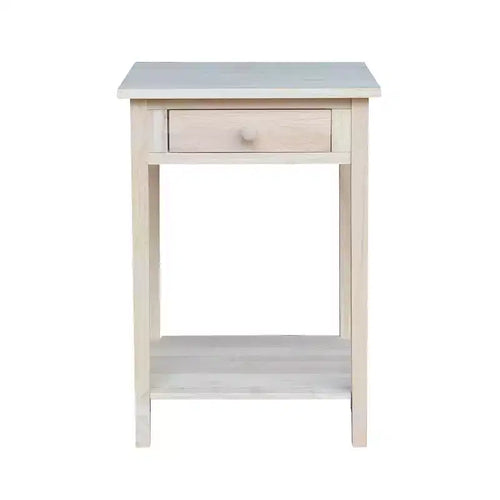 21" Square Unfinished Solid Wood Nightstand with Drawer and Shelf