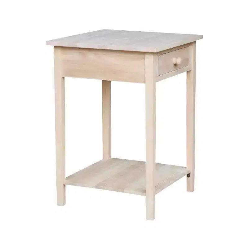 21" Square Unfinished Solid Wood Nightstand with Drawer and Shelf