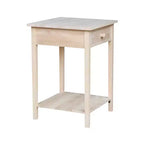 21" Square Unfinished Solid Wood Nightstand with Drawer and Shelf