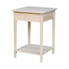 21" Square Unfinished Solid Wood Nightstand with Drawer and Shelf