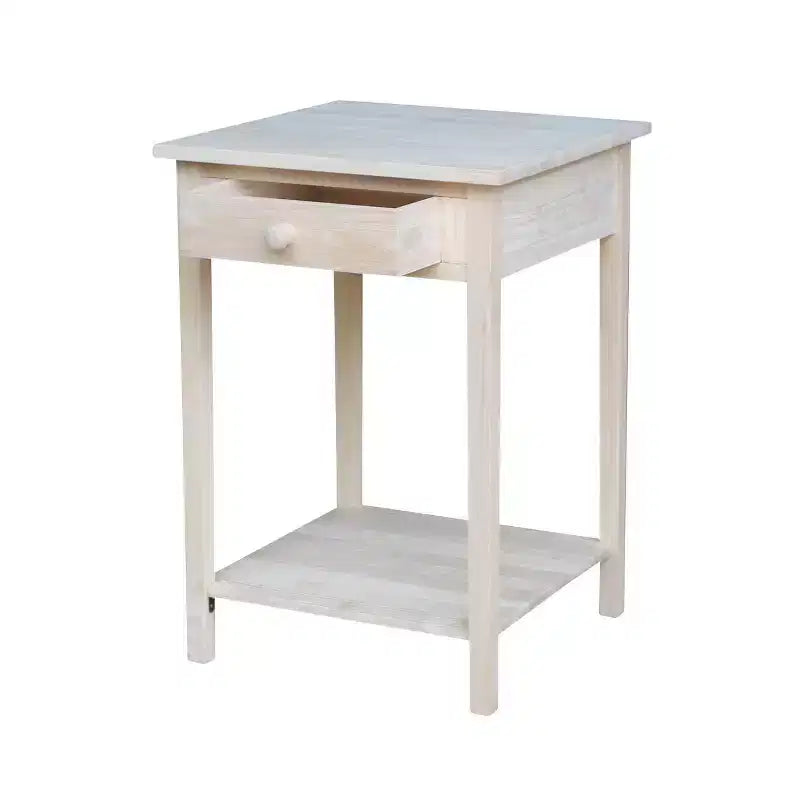 21" Square Unfinished Solid Wood Nightstand with Drawer and Shelf