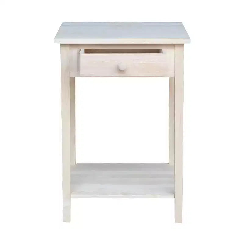 21" Square Unfinished Solid Wood Nightstand with Drawer and Shelf
