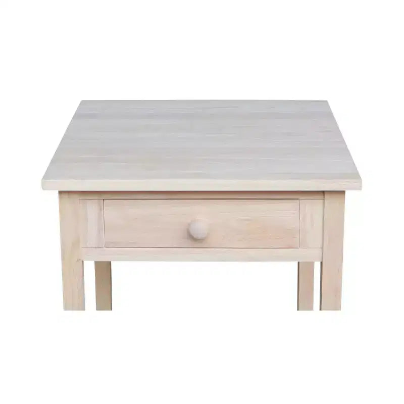 21" Square Unfinished Solid Wood Nightstand with Drawer and Shelf