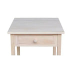 21" Square Unfinished Solid Wood Nightstand with Drawer and Shelf