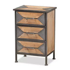 Laurel Wood 3 Drawer Nightstand Gray/Brown - Baxton Studio: Antique Metal Frame, Whitewashed Oak, Vintage Style Handle