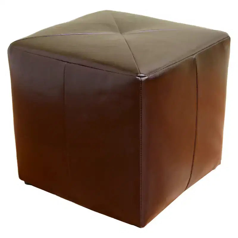 Dark Brown Bonded Leather Cube Ottoman
