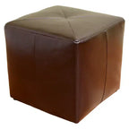 Dark Brown Bonded Leather Cube Ottoman