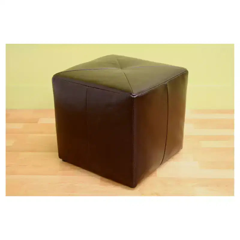 Dark Brown Bonded Leather Cube Ottoman