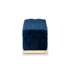 Corrine Velvet Fabric Upholstered and PU Ottoman Navy Blue/Gold - Baxton Studio: Tufted Padded Seat, Wood Frame, Luxury Decor