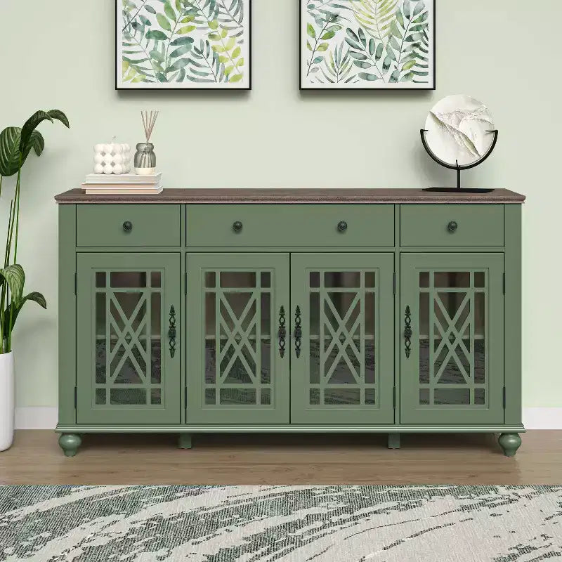 63" Vintage Style Buffet Sideboard Cabinet with Drawers, Green