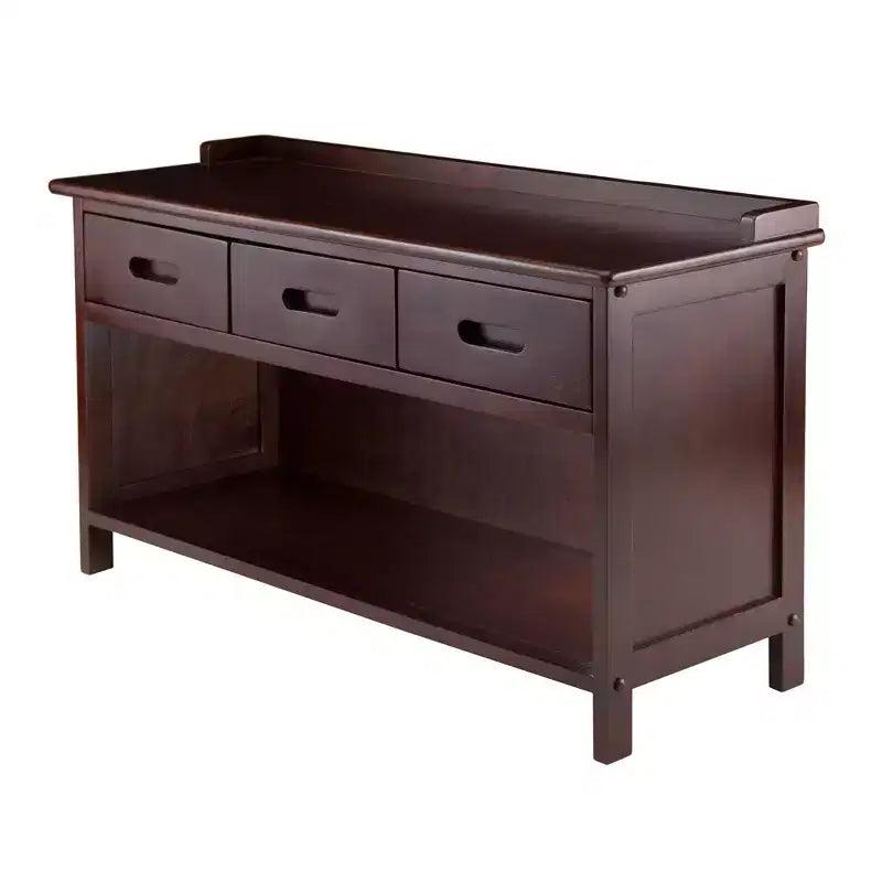 Entryway Storage Bench with Baskets, Walnut Finish, Beige Fabric