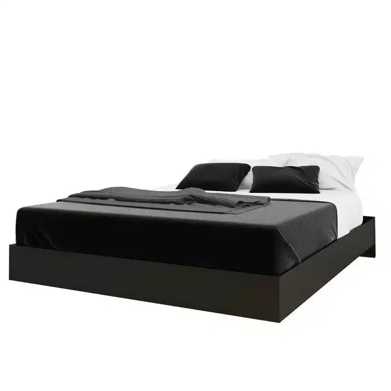 Queen Apollo Bed with Headboard Bark Gray/Black - Nexera: Modern Platform, No Box Spring Needed
