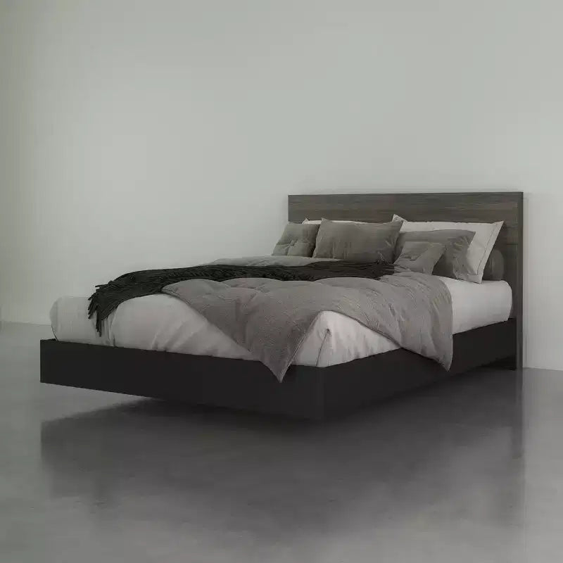 Queen Apollo Bed with Headboard Bark Gray/Black - Nexera: Modern Platform, No Box Spring Needed