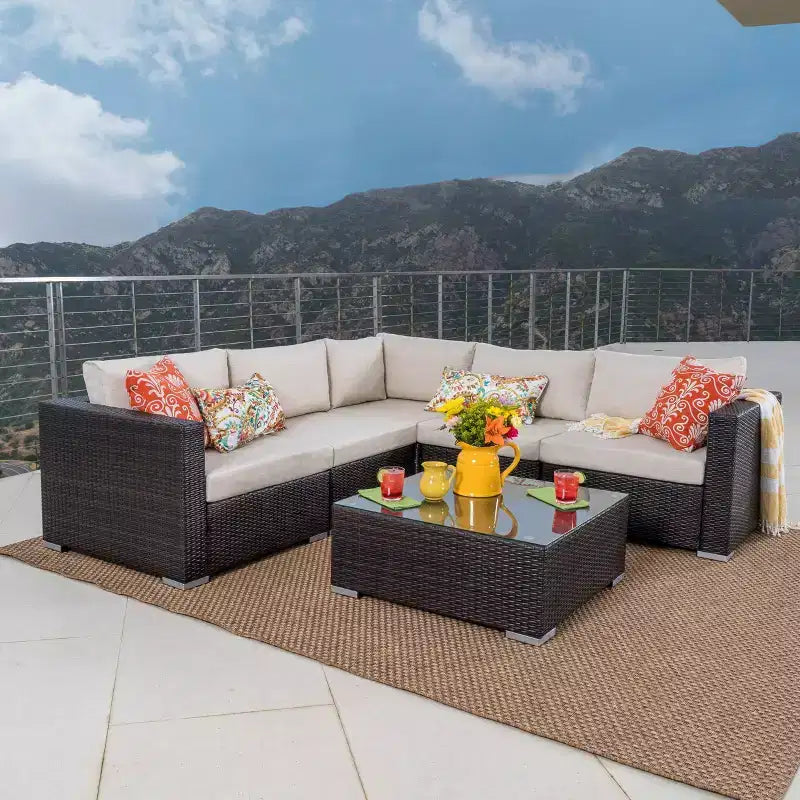 Santa Rosa 6pc Wicker Seating Sectional Set with Cushions - Christopher Knight Home