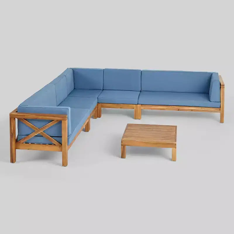 Brava 6-teiliges Sitzset aus Akazienholz für die Terrasse – Christopher Knight Home