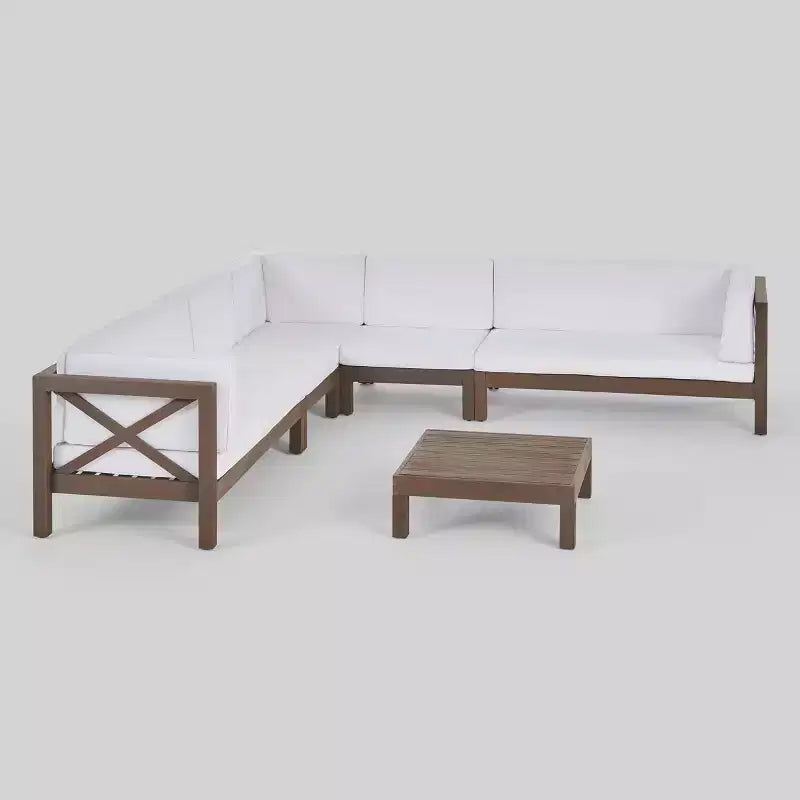 Brava 6-teiliges Sitzset aus Akazienholz für die Terrasse – Christopher Knight Home