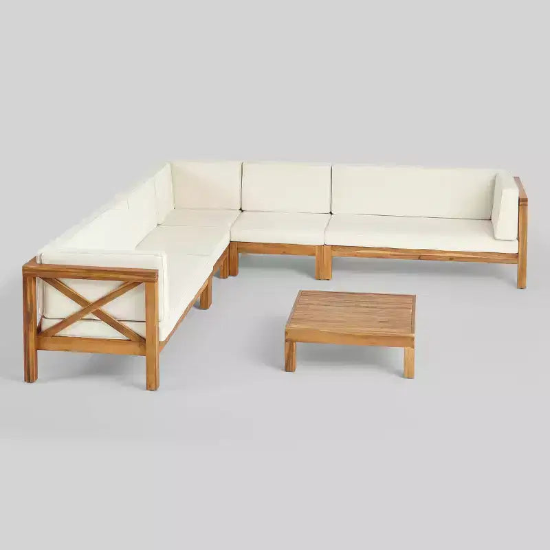 Brava 6-teiliges Sitzset aus Akazienholz für die Terrasse – Christopher Knight Home