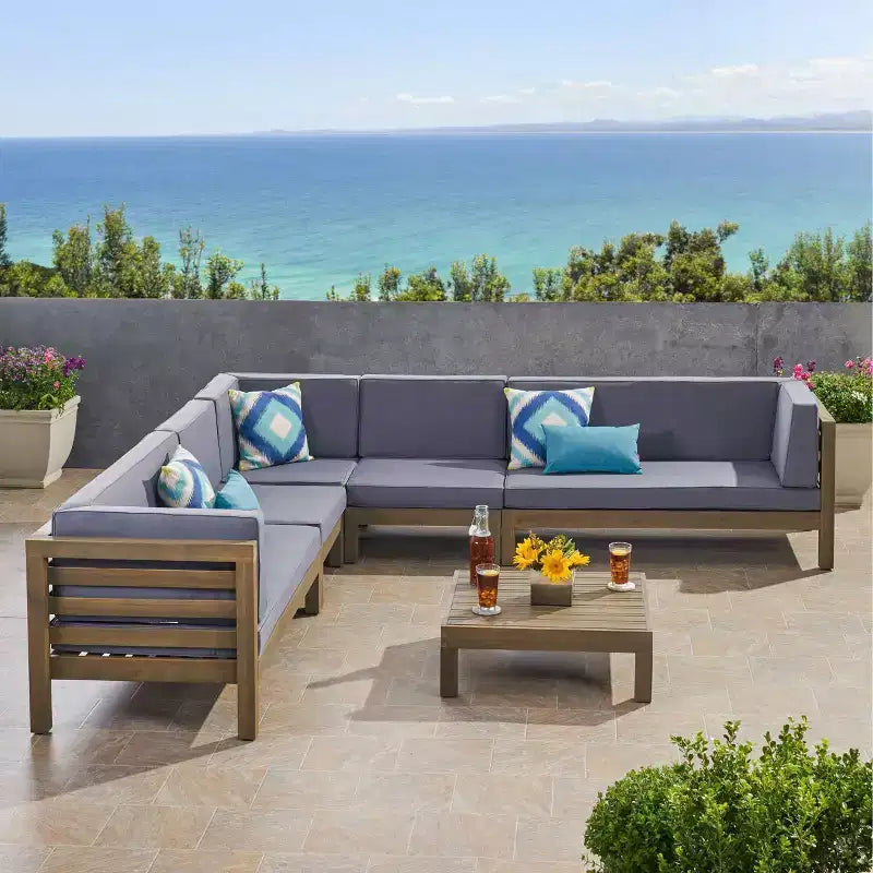 Oana 6pc Acacia Wood Patio Sectional Seating Set - Christopher Knight Home