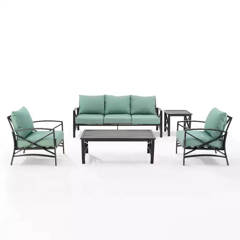 Ensemble de canapé d’extérieur Kaplan, 5 pièces, avec canapé et 2 fauteuils, table basse et table d’appoint – Crosley