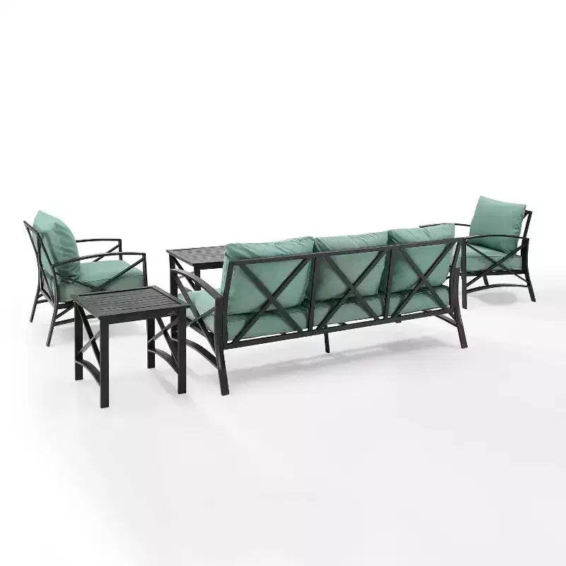 Ensemble de canapé d’extérieur Kaplan, 5 pièces, avec canapé et 2 fauteuils, table basse et table d’appoint – Crosley
