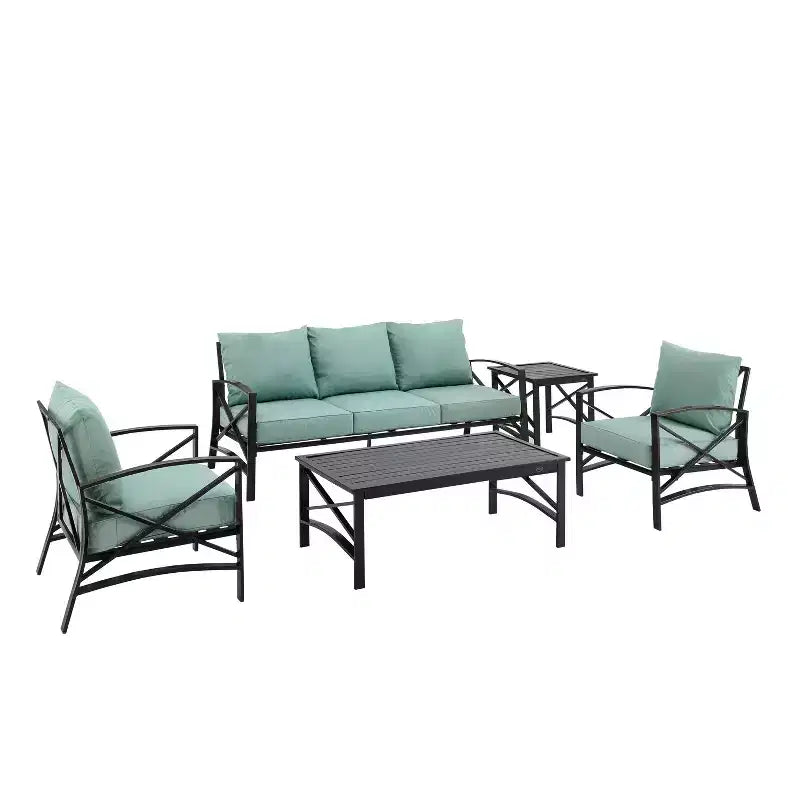 Ensemble de canapé d’extérieur Kaplan, 5 pièces, avec canapé et 2 fauteuils, table basse et table d’appoint – Crosley