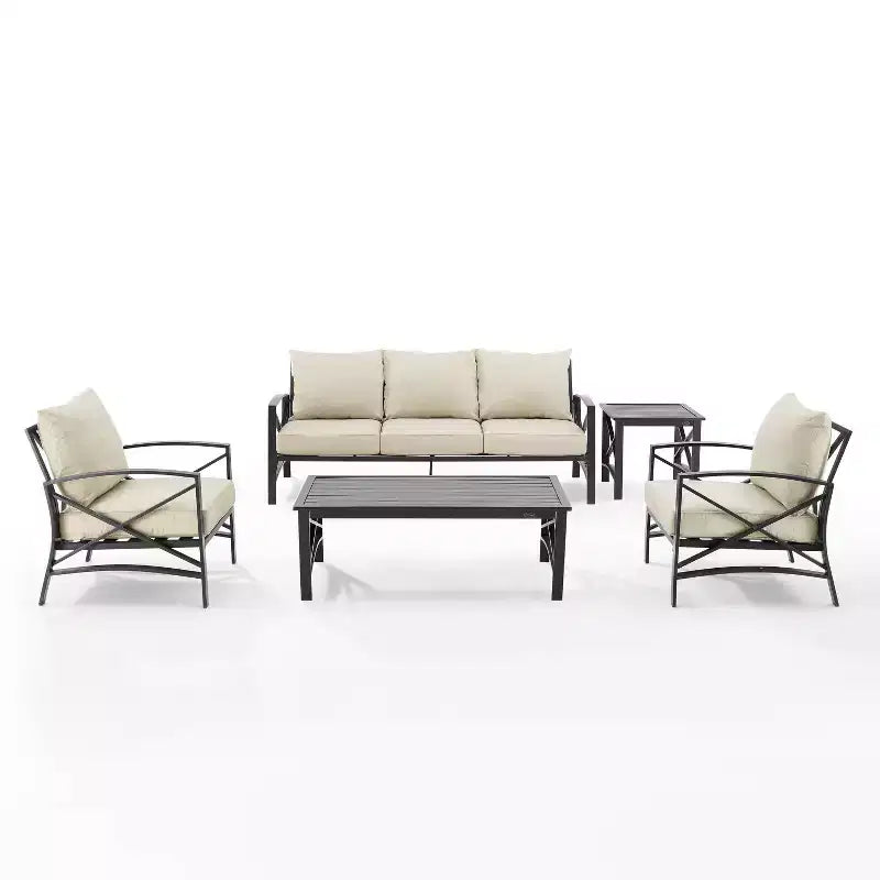 Ensemble de canapé d’extérieur Kaplan, 5 pièces, avec canapé et 2 fauteuils, table basse et table d’appoint – Crosley