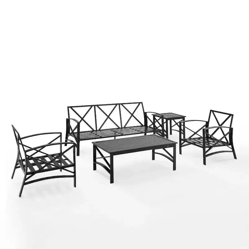 Ensemble de canapé d’extérieur Kaplan, 5 pièces, avec canapé et 2 fauteuils, table basse et table d’appoint – Crosley