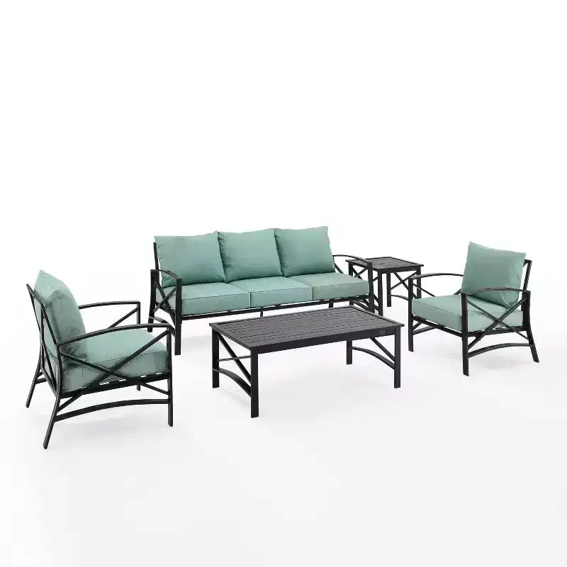 Ensemble de canapé d’extérieur Kaplan, 5 pièces, avec canapé et 2 fauteuils, table basse et table d’appoint – Crosley