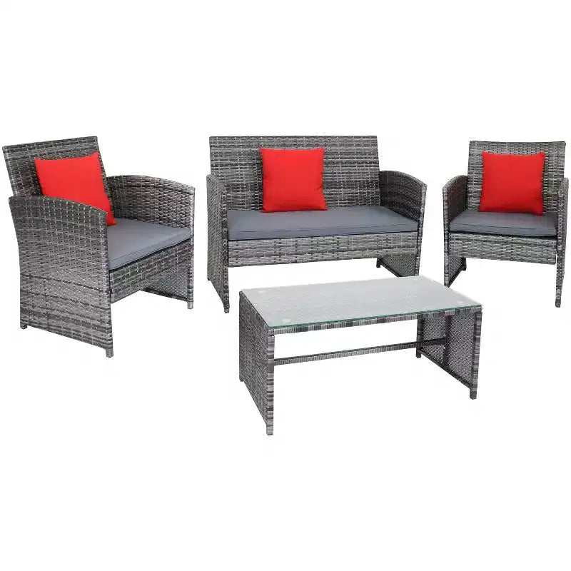 Sunnydaze Outdoor Ardfield Patio Conversation Furniture Set with Loveseat, Chairs, and Table - Gray and Gray - 4pc