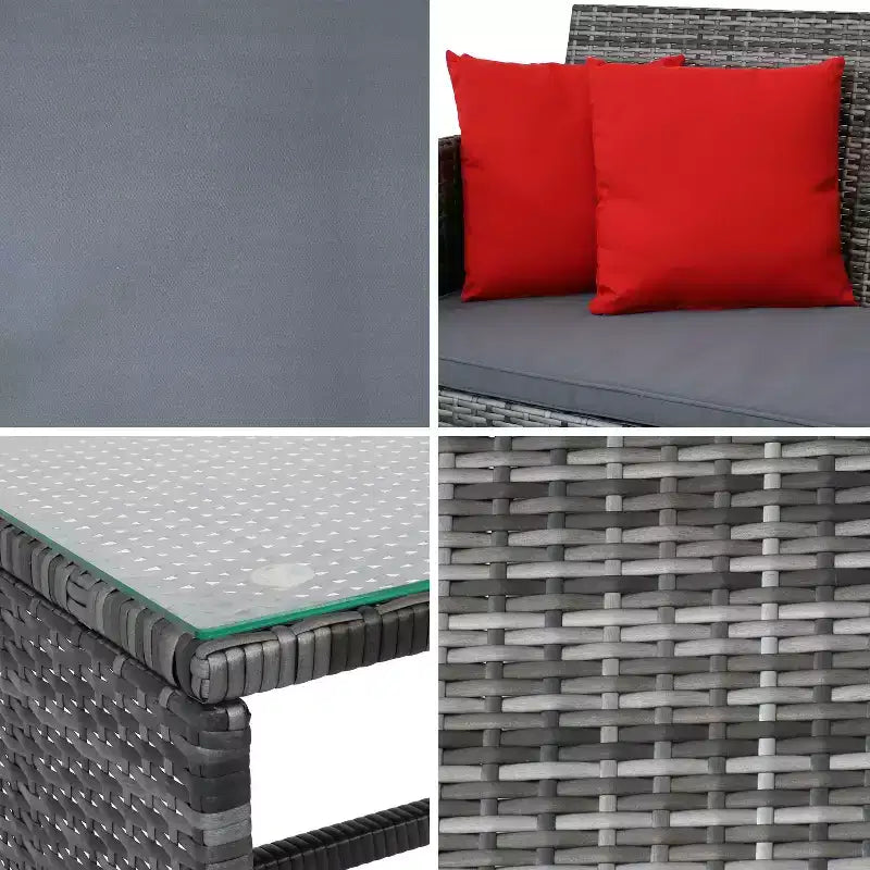 Ensemble de mobilier de salon de jardin Sunnydaze Outdoor Ardfield avec canapé deux places, fauteuils et table - gris et gris - 4 pièces