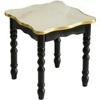 Fabulaxe Square Wooden Side Table, Living Room Accent End Table, Gold, Black and White