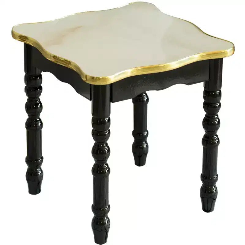 Fabulaxe Square Wooden Side Table, Living Room Accent End Table, Gold, Black and White
