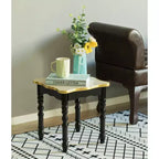 Fabulaxe Square Wooden Side Table, Living Room Accent End Table, Gold, Black and White